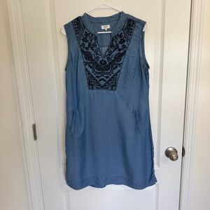 Crown & Ivy Blue Denim Dress with Black Embroidery